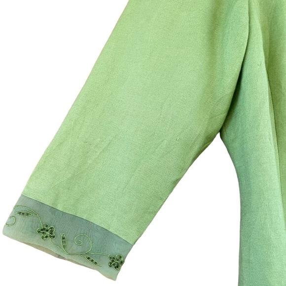 Jessica Howard women’s 14 linen blend lime green 3/4 sleeve blazer beaded detail - Picture 3 of 7